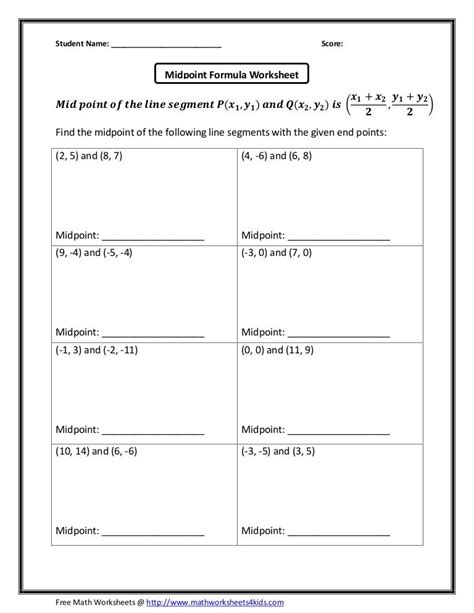 the midpoint formula worksheet answers with work
